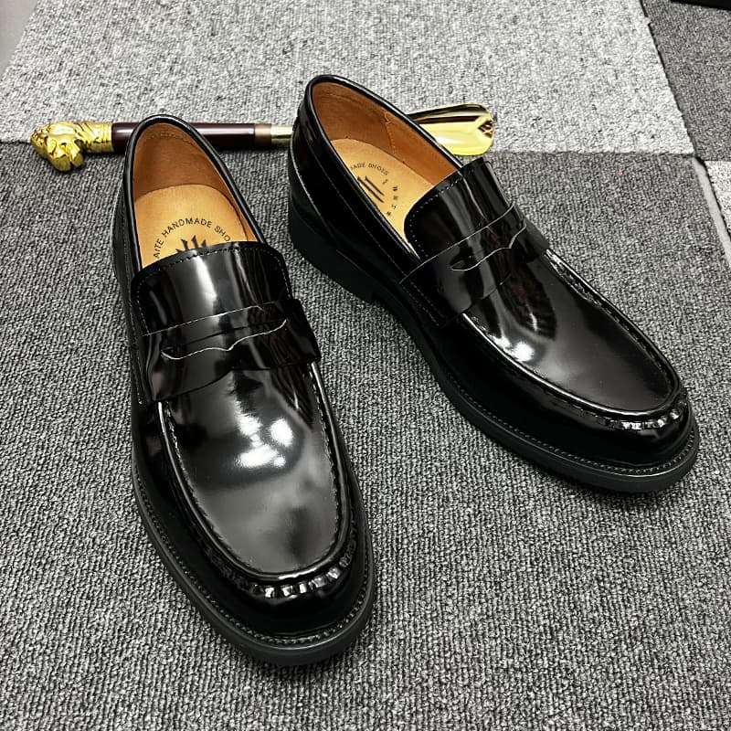 メンズローファー コイン 艶やか光沢クラシックローファー