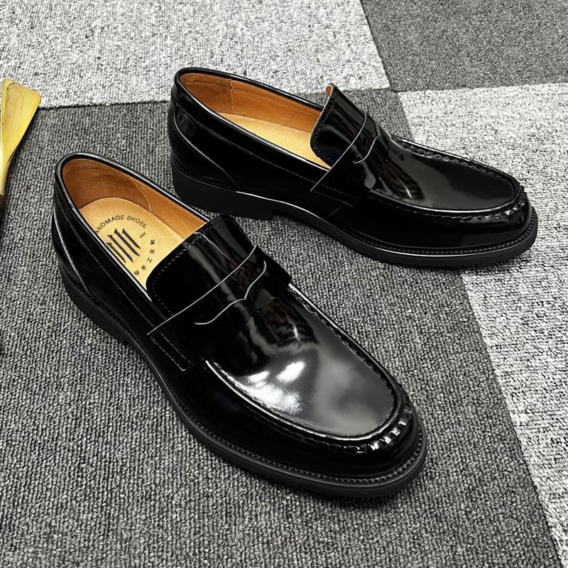 メンズローファー コイン 艶やか光沢クラシックローファー
